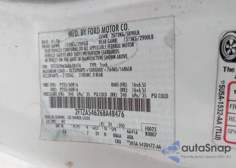 2006 Ford Freestar z USA, uszkodzony, nr VIN 2FTZA54626BA48476